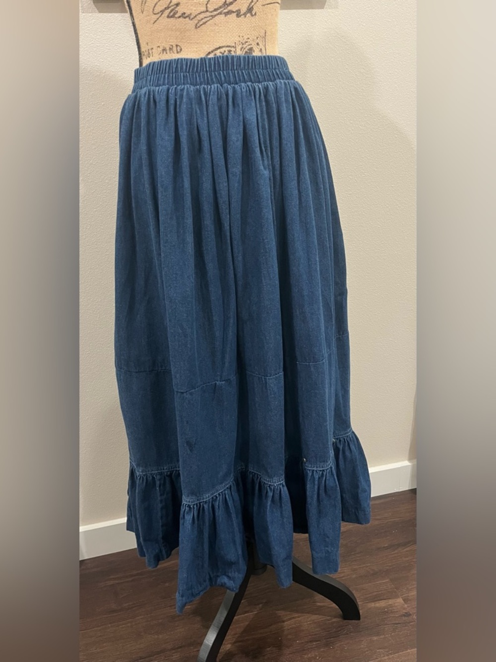 River Ridge Trading Company Long Denim Maxi Skirt Size Med Western Boho Vintage